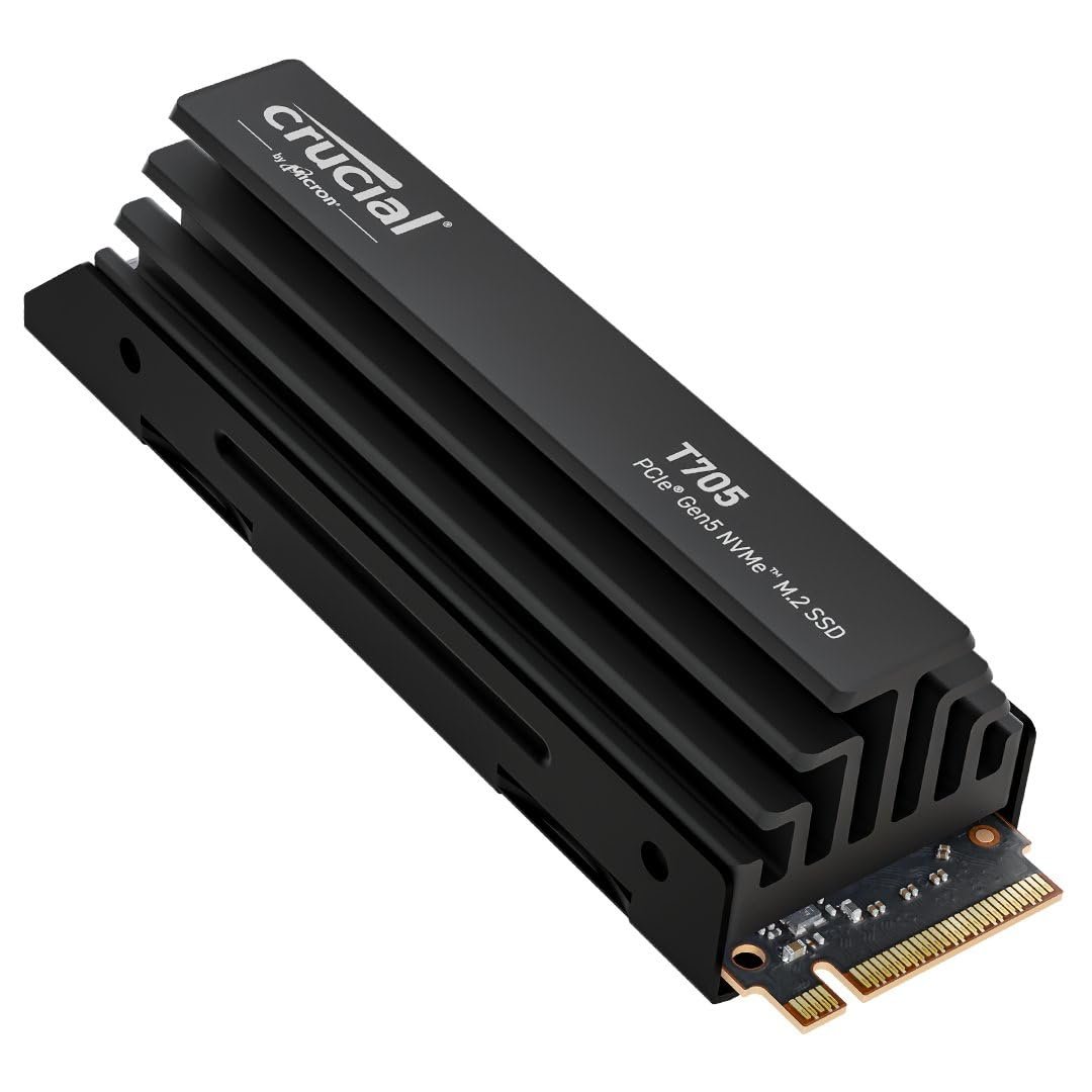 Crucial T705 4TB PCIe Gen5 NVMe M.2 2280 Internal Solid State Drive with Heatsink