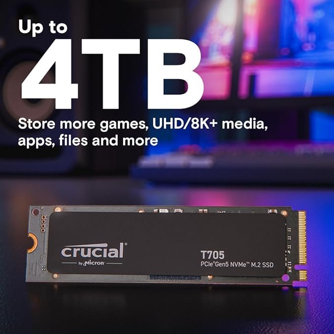 Crucial T705 2TB PCIe Gen5 NVMe M.2 2280 Internal Solid State Drive - Image 6