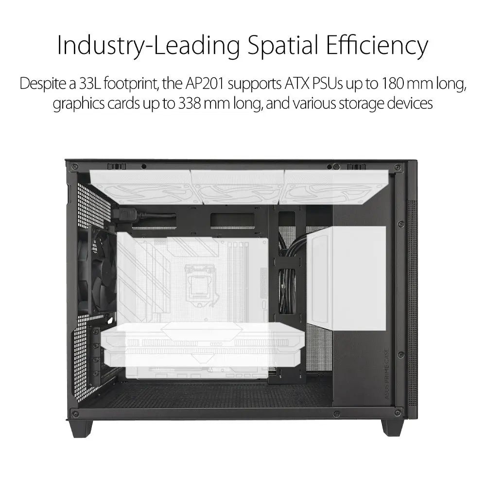 ASUS Prime AP201 Micro-ATX Cabinet with Pre-installed 120mm Fan and USB Type-C (Black) - Image 2