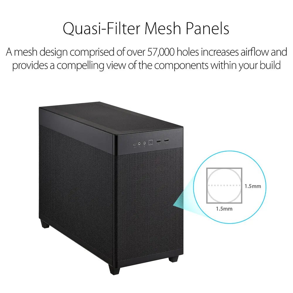 ASUS Prime AP201 Micro-ATX Cabinet with Pre-installed 120mm Fan and USB Type-C (Black) - Image 3