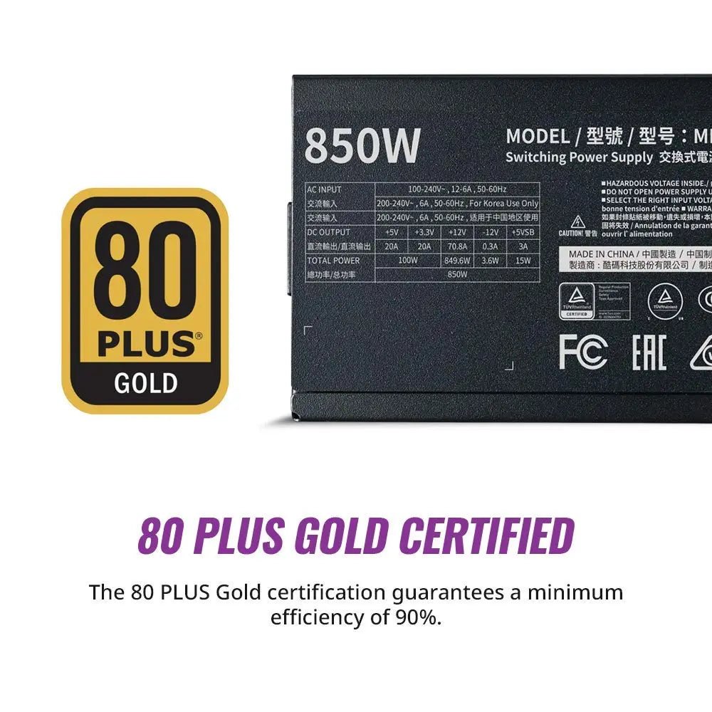 Cooler Master MWE 850 Gold V2 80 Plus Gold Certified Fully Modular ATX Power Supply Unit - Black - Image 2
