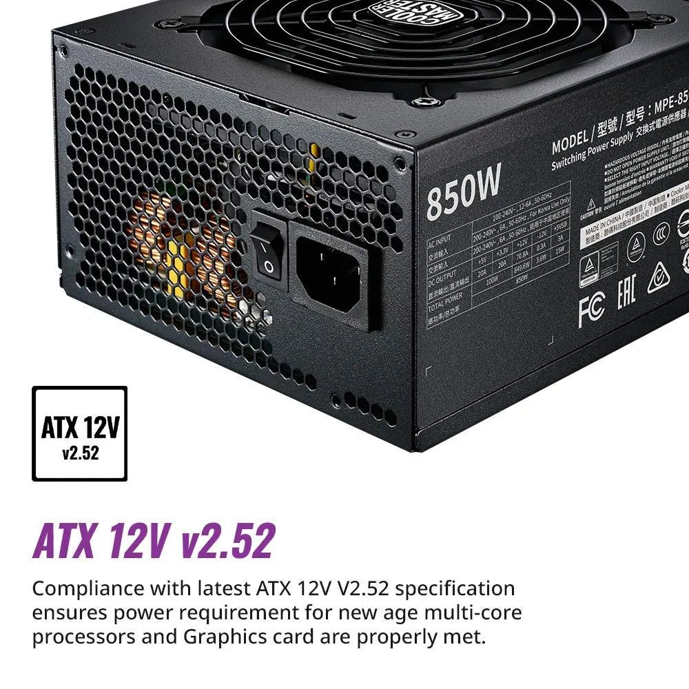 Cooler Master MWE 850 Gold V2 80 Plus Gold Certified Fully Modular ATX Power Supply Unit - Black - Image 3